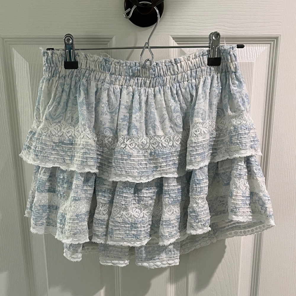 LoveShackFancy Ruffle Mini Toile Print Skirt